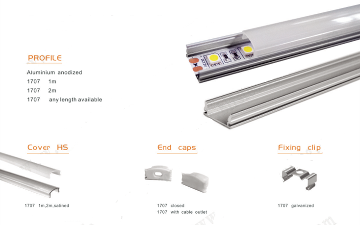 Aluminum profile 1707 for LED strip 2m set