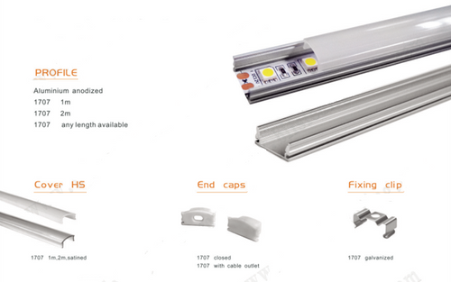 Aluminum profile 1707 for LED strip 2m set