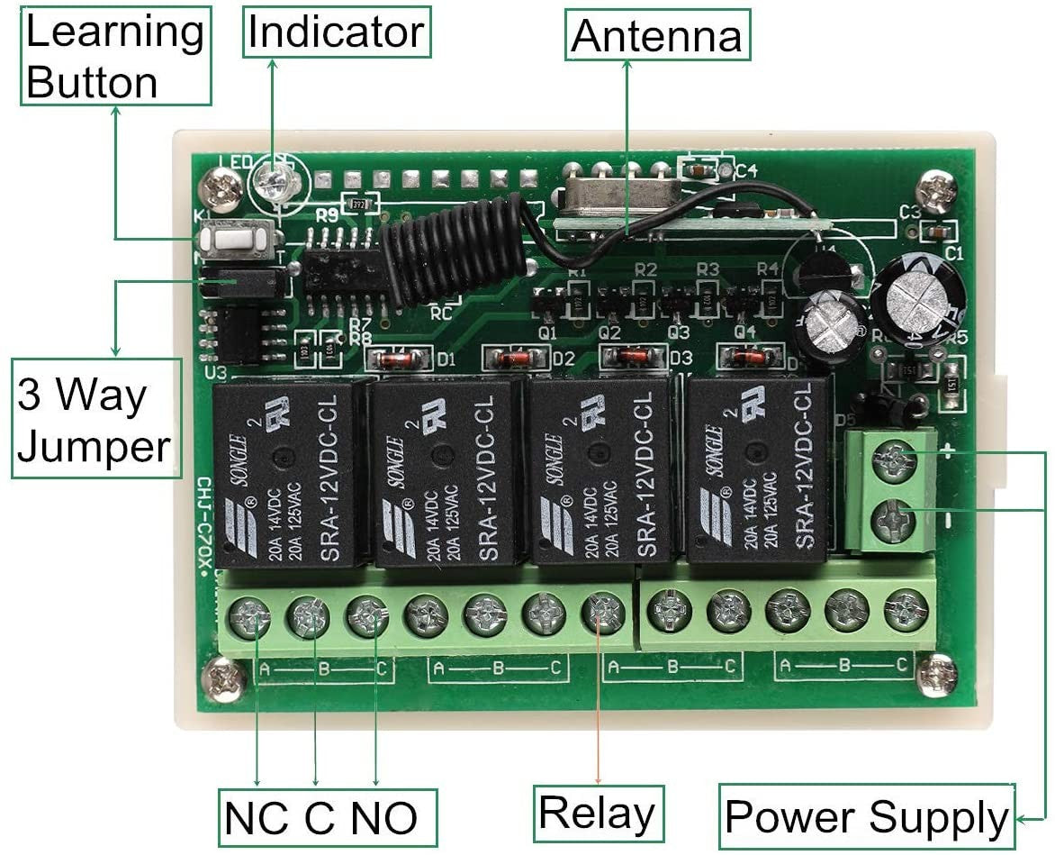 DUOLED 4-Channel 12V Wireless Relay with Remote Control