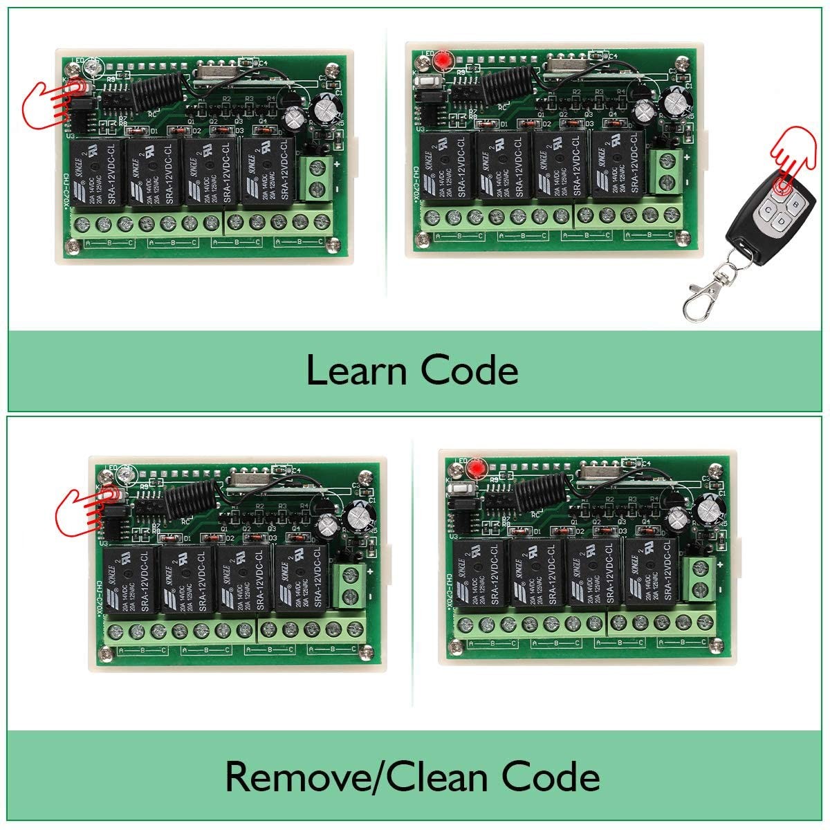 DUOLED 4-Channel 12V Wireless Relay with Remote Control