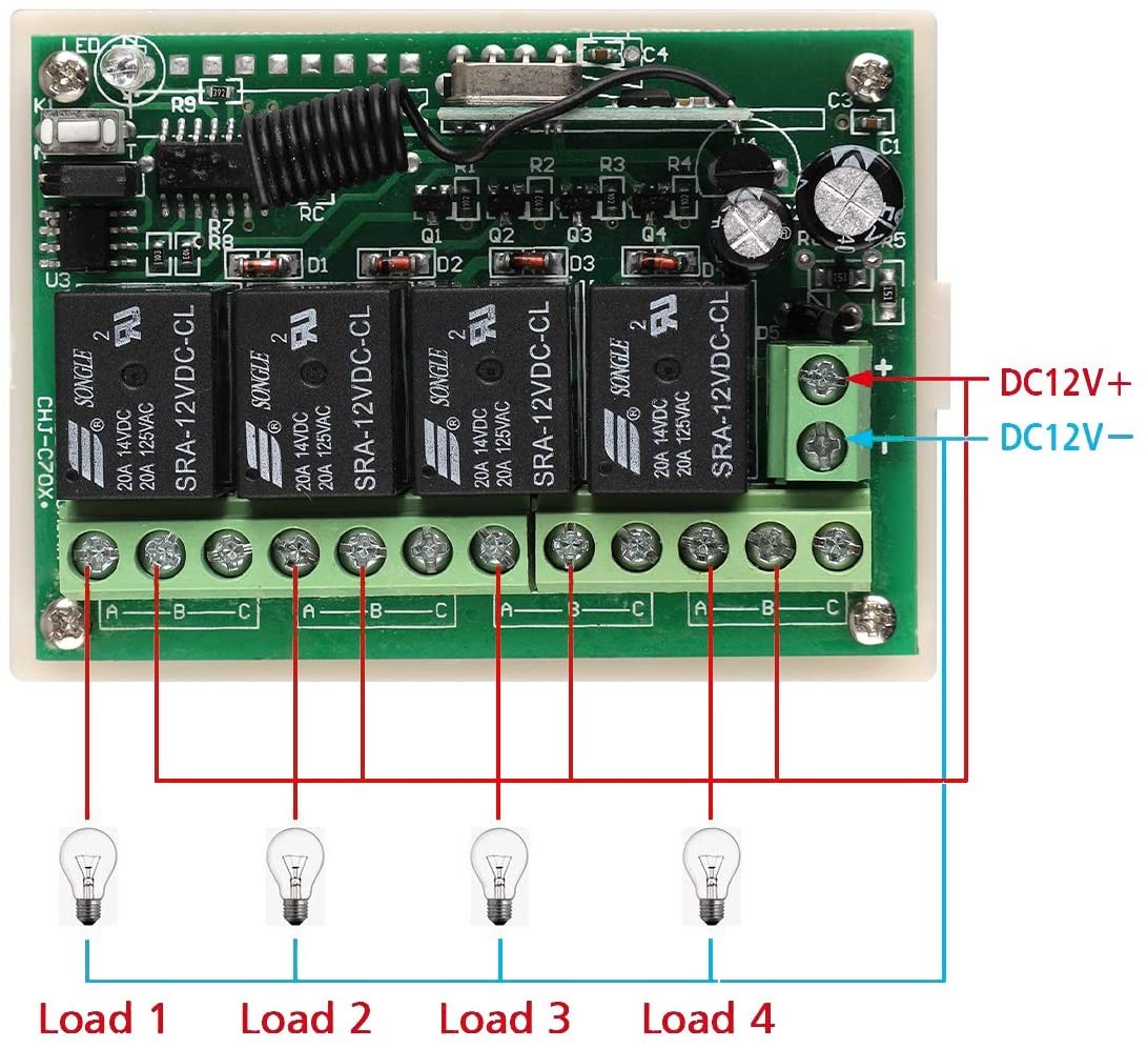 DUOLED 4-Channel 12V Wireless Relay with Remote Control