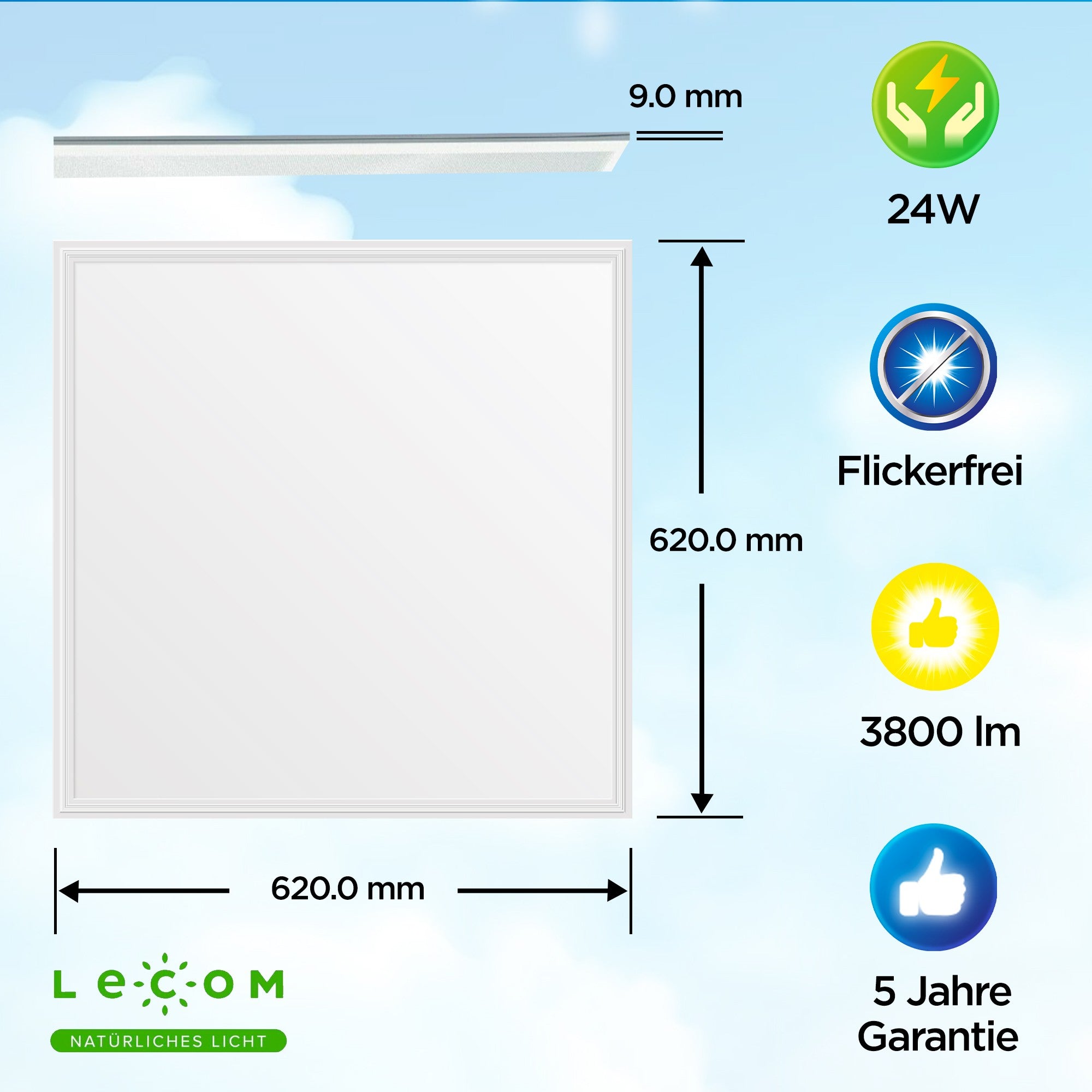 LED Panel Lecom 620x620x9mm 24W 4000K